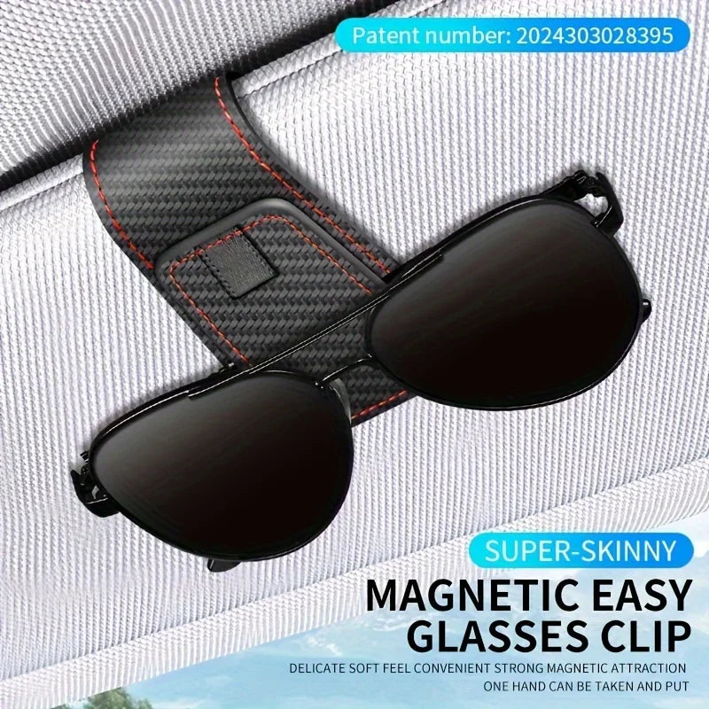 Magnetic Car Sun Visor Glasses Holder Clip - Auto Interior Accessories Universal Eyeglasses Storage Bracket with Buckle Closure