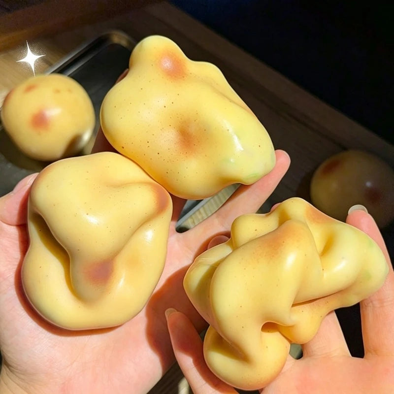 ASMR Crunchy Potato Squishy Stress Ball, Handmade Round Bead Filled Squeeze Fidget Toy, Anxiety Sensory Relief Toy for Adults