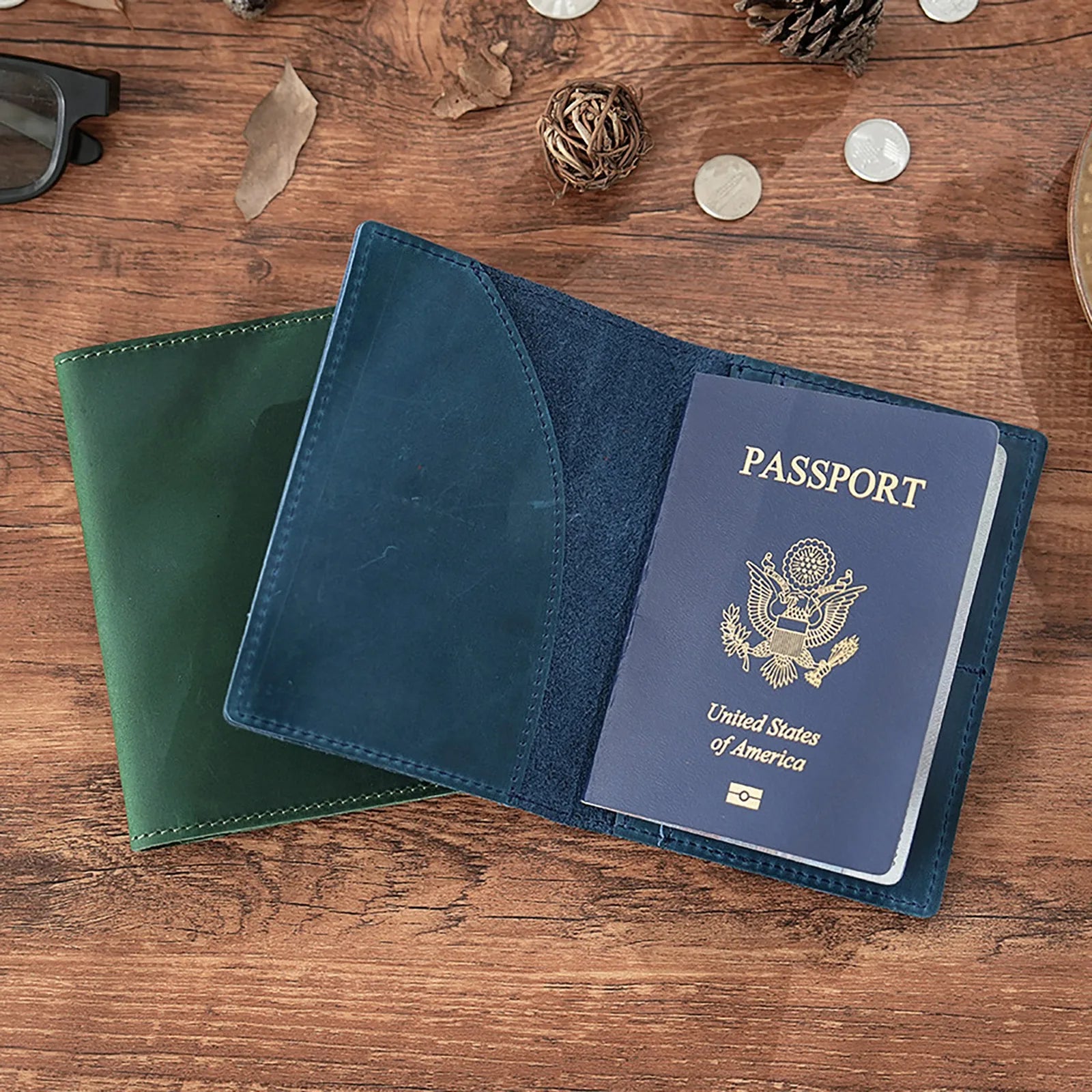 Leather Passport Holder for Travel Essentials, Slim Passport Cover Case Travel Wallet Bifold Credit Card Bag for Women Men