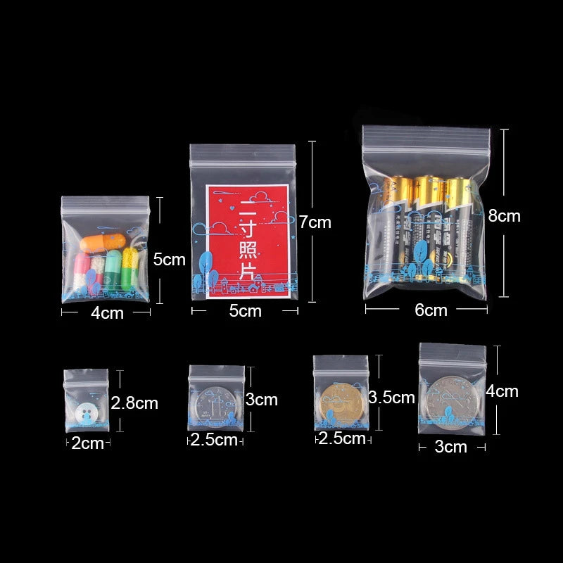 StoBag 100pcs Cartoon Transparent Mini Zipper Plastic Bags Small Sealing Jewelry Packaging Pouch Storage Waterproof Reusable