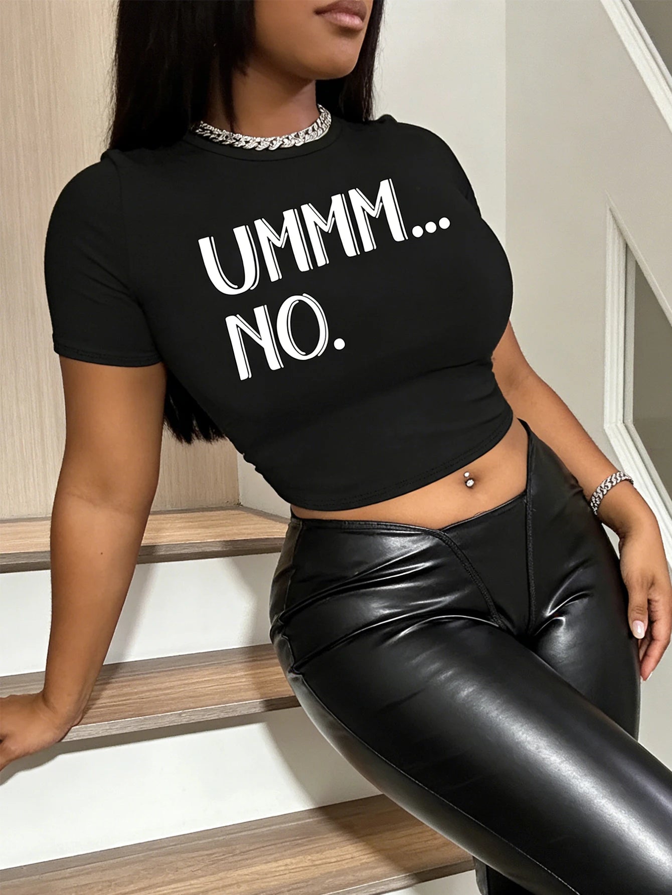 Plus-Size Women's Fashionable Casual Short-Sleeved Short with Bold Letter Print, Y2K Tough Girl Style