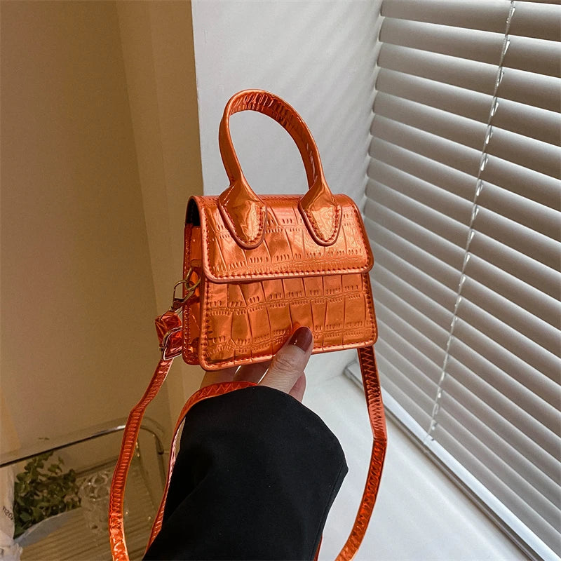 Fashionable Candy Colored Stone Texture Shiny Small Square Bag Flip Cover Shoulder Slanted Bag Lipstick Pouch Daily Commute