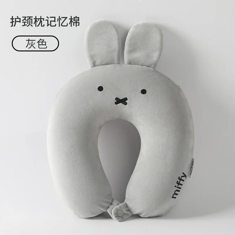 Cute Hot Anime Miffy Rabbit Ears Cartoon Memory Cotton Neck Pillow Four Hump Neck Pillow Comfort U-pillow Travel Car Plane Miffy
