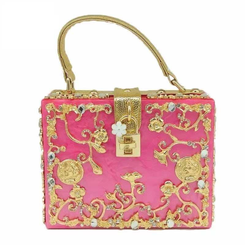 Luxury Designer Shimmer Acrylic Box Glitter Rhinestones Diamond Evening Bag Wedding Party Clutch Purse Shoulder Messenger Bag