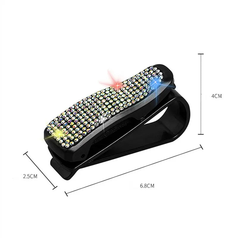 New Rhinestone Car Glasses Clip Car Sun Visor Glasses Case Sunglasses Bracket Card Bill Ticket Organizer Holder Auto Accessories
