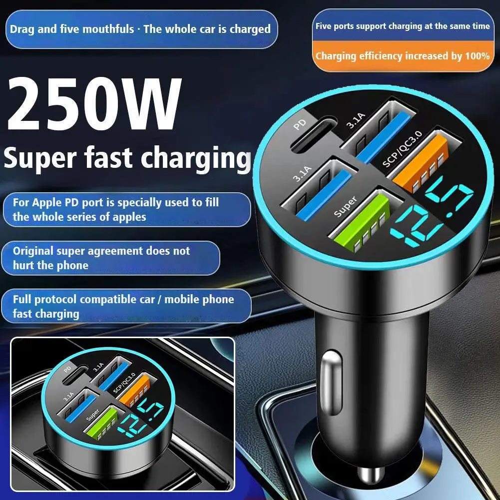 Newly Digital Display Car Charger 4usb Dual 3.1a+super+qc9.0 66w Fast-Charge Pd Auto Parts