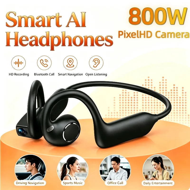 E12 Smart AI Earphones 800W Camera Video HIFI Bluetooth Music AI Translation Q&A Image Recognition Sports Earphones