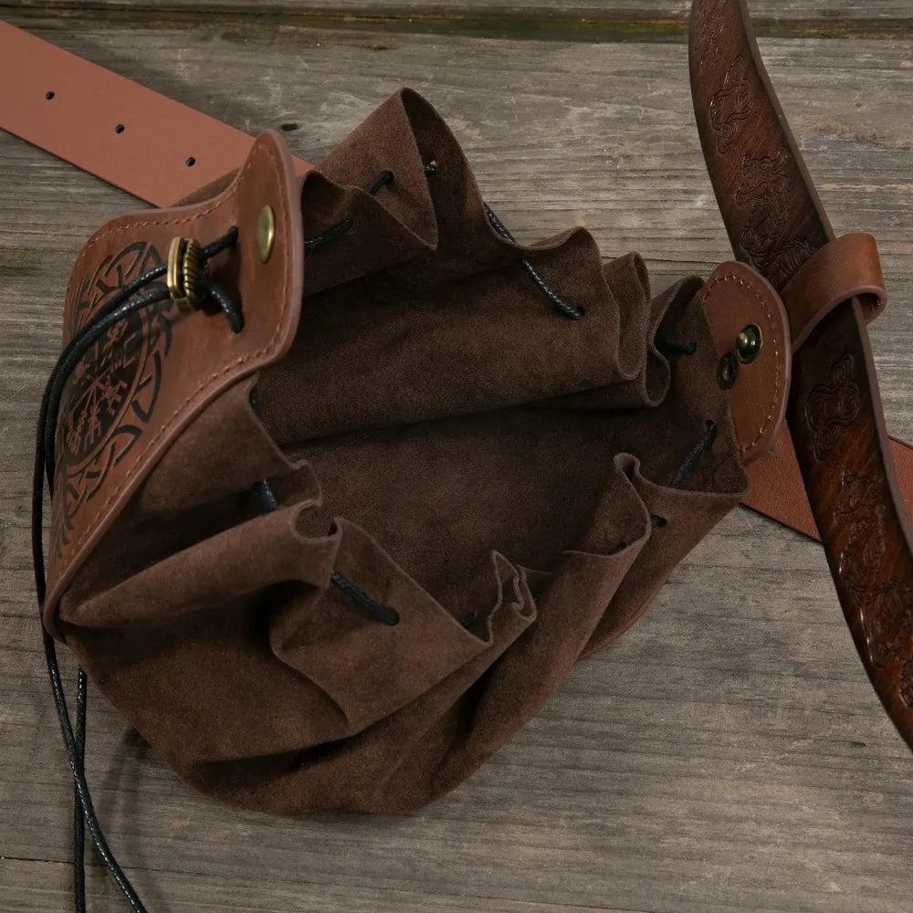 Artificial Leather Dice Bag Tray Design Viking Style Vintage Medieval Drawstring Pouch For D&D Role Playing RPG Game Coin Purse