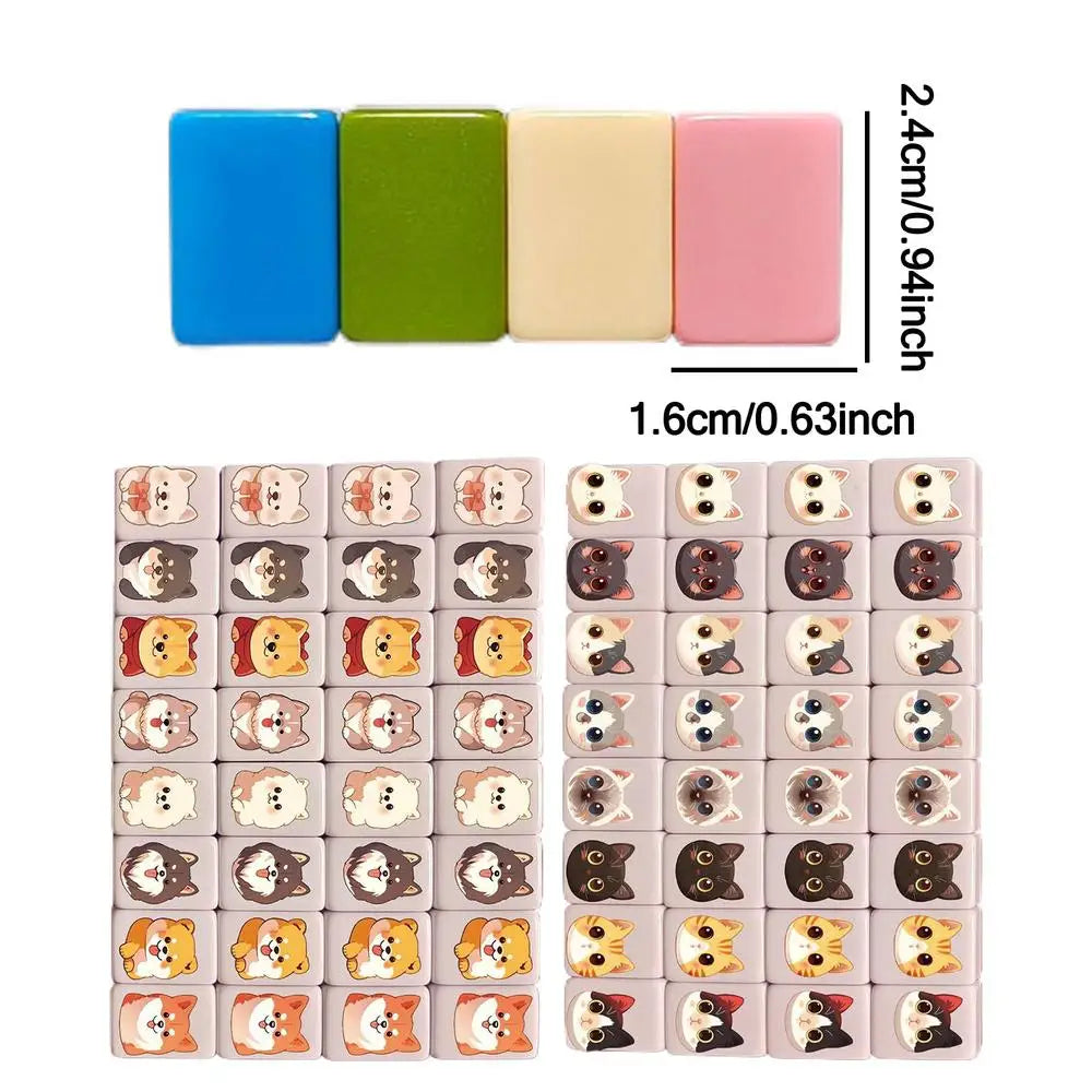65Pcs Mahjong Board Games Set Tile Interactive Mah Jongg Toy Mahjong Multi-style Pattern Flag Battle Chee Chess Toys for Adult