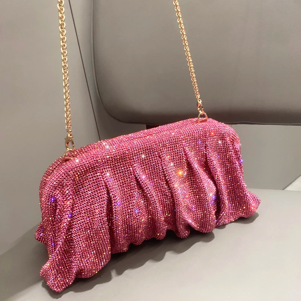 Shiny Handle Rhinestones Handmade Evening Clutch Bags New Folds Purses And Handbags Luxury Designer Wedding Party High Quality