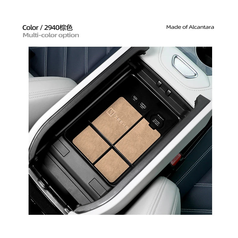 For ZEEKR 001 Center Control Storage Box Storage Box Shelf Armrest Box alcantara suede Interior Car Supplies
