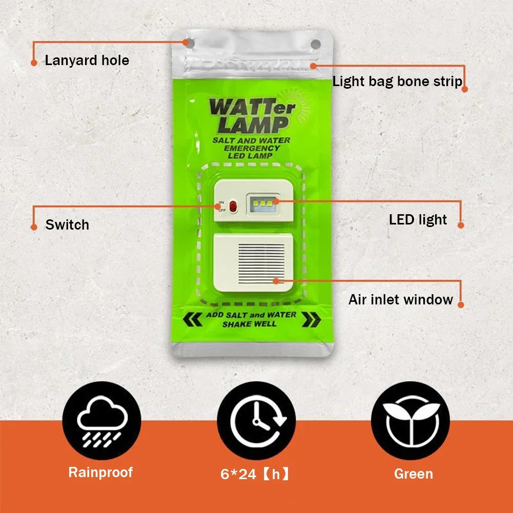 LED Salt Water Emergency Lamp Portable Camping Lamp Waterproof Salt Water Light for Outdoor Camping Night Fishing Lamp Reusable