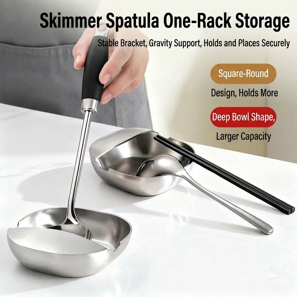 Stainless Steel Spoon Rest Kitchen Utensil Holder Spatula Rack Ladle Chopsticks Holder Drip Tray Countertop Organizer