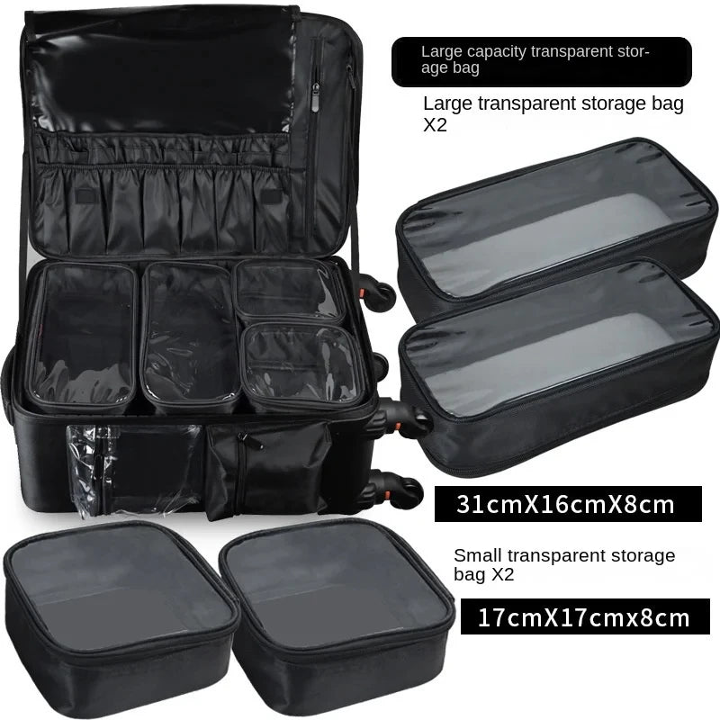 Professional Makeup Train Case Trolley Cosmetic Case Rolling Luggage Travel Suitcase Makeup Organizer Trolley Bags With Wheels
