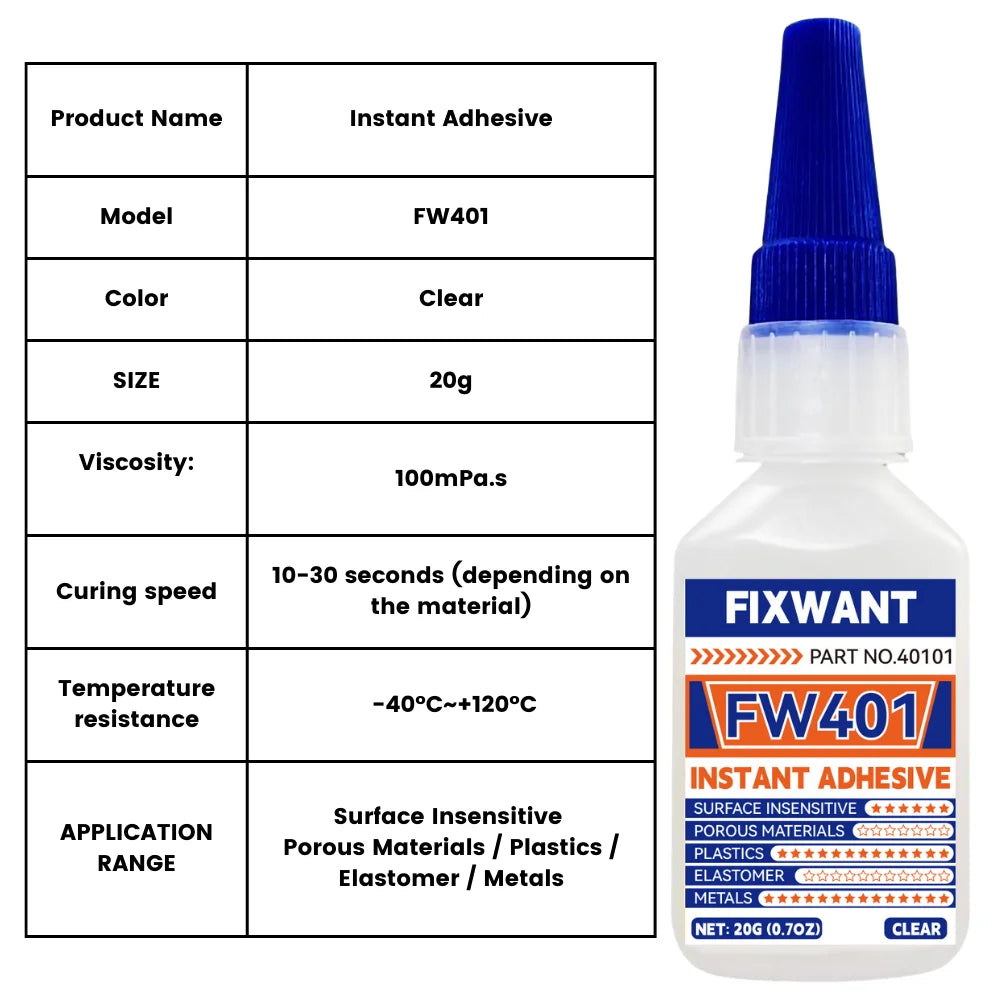 Instant Adhesive FW401/ 403/ 406/ 454/ 460/ 480/ 495/ 496/ 498/ 609 Super Glue Extra Strong Multi-purpose Cyanoacrylate