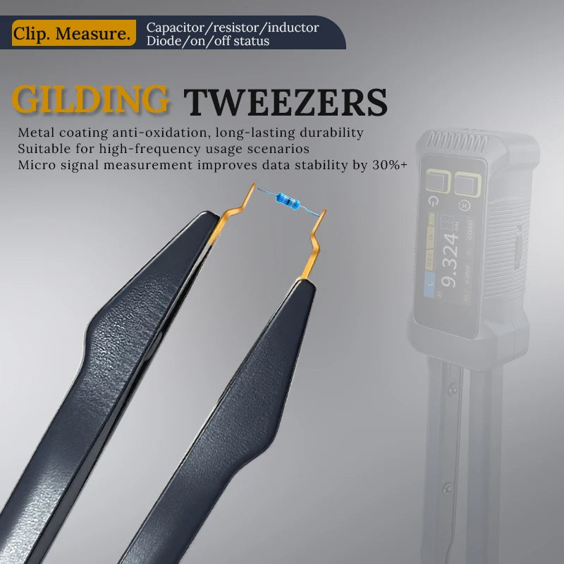 Smart LCR Bridge Tweezer Resistance Inductance Capacitance Diode Tester 100Hz/1KHz/10kHz 0.3V/0.6V Type‑C Portable Meter
