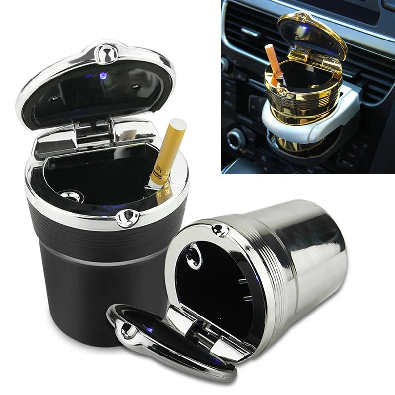 Car Ashtray with LED Light High Flame Retardant Smell-Proof Cigarette Ash Cup Holder Luxury Auto Interior Decorative Accessory