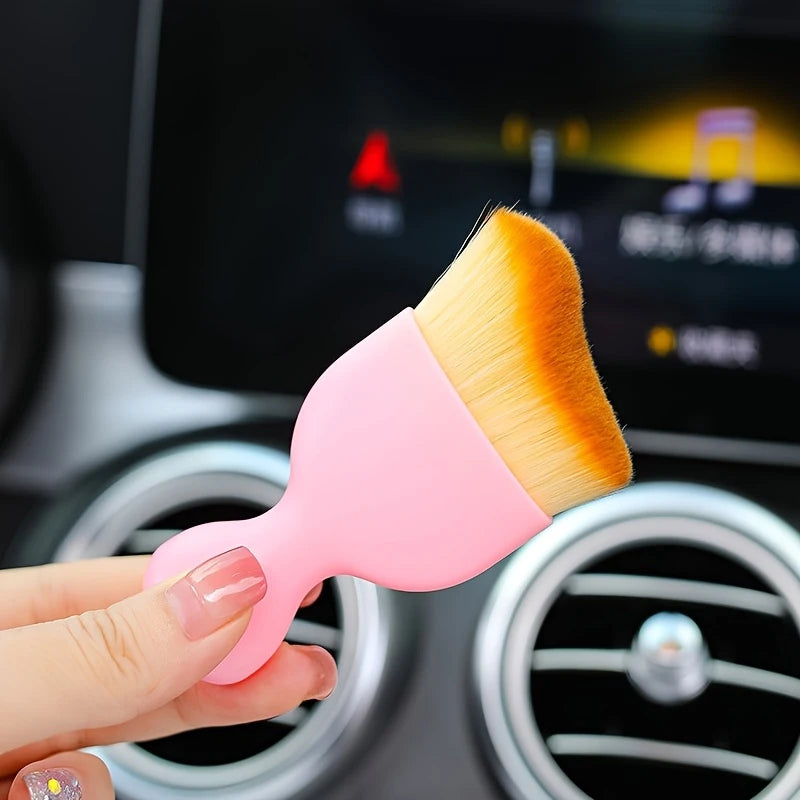 1Super soft pink and white bristle car detailing brush - Car interior cleaning and air conditioning vent dust removal tools，Easy
