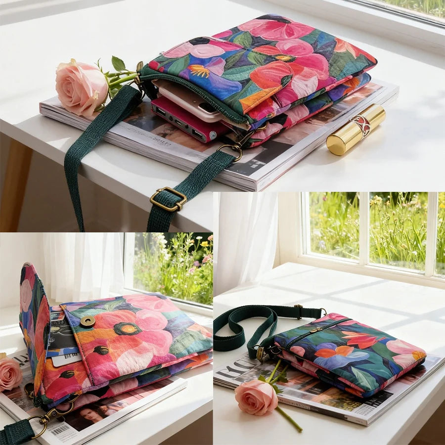 Fresh countryside fabric crossbody phone bag - floral five-layer crossbody women's bag