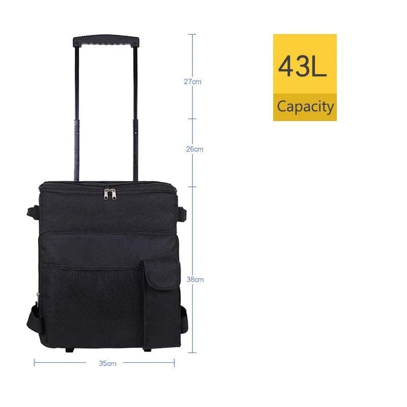 Cooler with Wheels and Handle Removable Wheels Insulated Portable Rolling Cooler Bag for Camping Hiking BBQ Summer Beach Travel