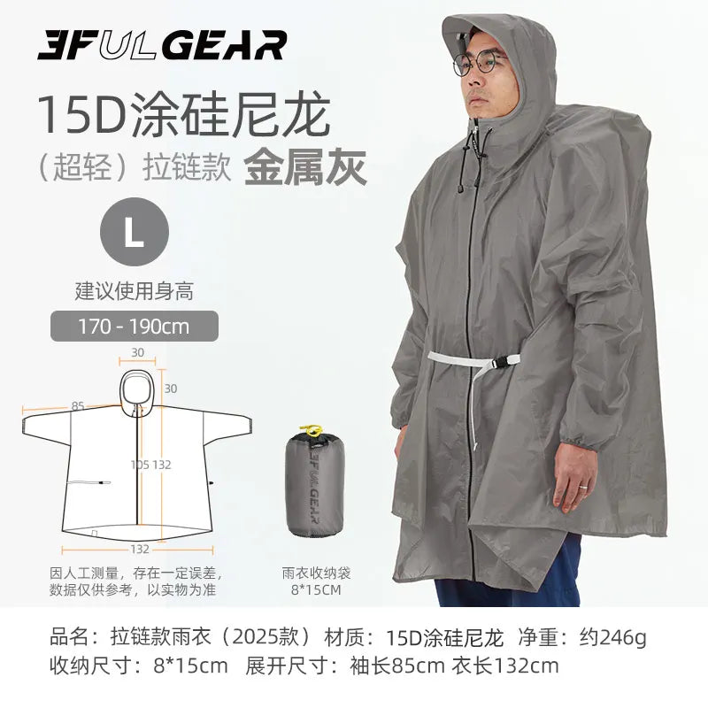 3F UL GEAR Zippered Sleeve Raincoat 15D/210T Nylon Waterproof PU5000MM Outdoor Ultralight Cycling Hiking Jackets Poncho Raincoat