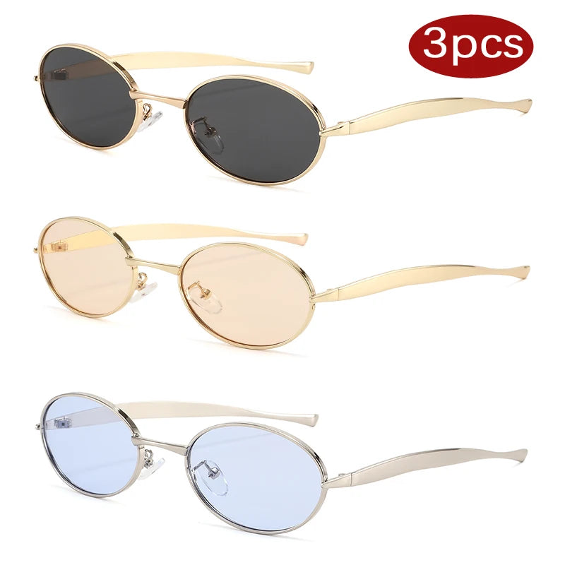 Hiking 1/3pcs New Small Oval Anti Light Glasses 2025 Women Y2K Metal Frame Luxury Brand Shades Fashion Punk Popular Eyewear