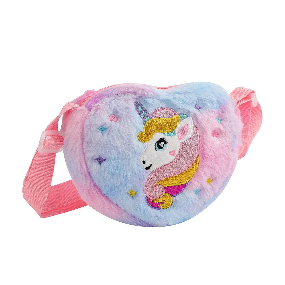 Kawaii Plush Crossbody Bag with Adjustable Shoulder Strap Cute Fluffy Unicorn Shoulder Purses Unique Handbag Tote with Zipper