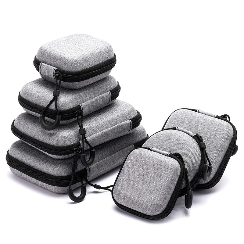 1Pc Portable Shockproof Headphone Case Earphone Bag Headset Storage Bag Hard Shell Earphone Accessories Memory Card USB Cable