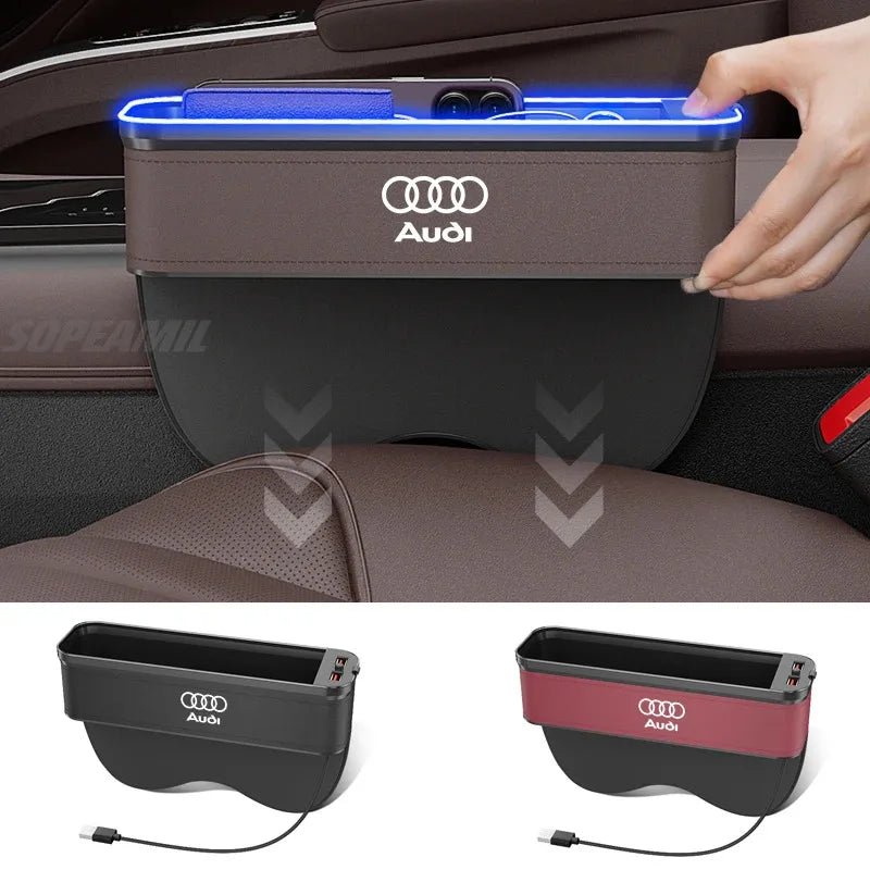 Audi A3 A4 A5 A6 A7 A8 RS3 RS4 RS5 RS6 S3 S4 S5 S6 Q3 Q5 Q7 Q8 Car Seat Gap Slot Crevice Storage Box With USB Charging Organizer