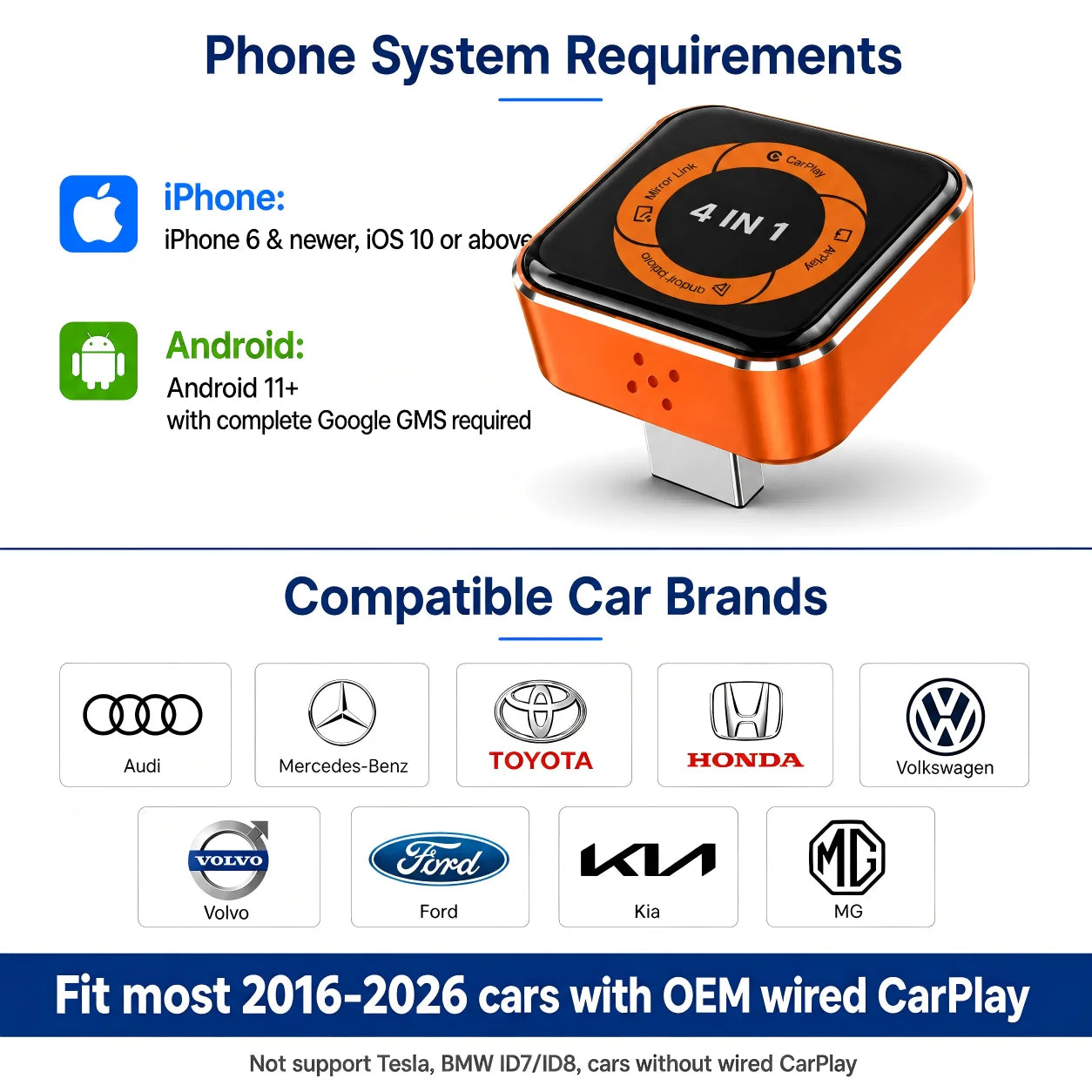 Wireless CarPlay Adapter for Apple IPhone＆Android Small Size Wireless CarPlay Plug and Play Fast and Stable Connection Wireless
