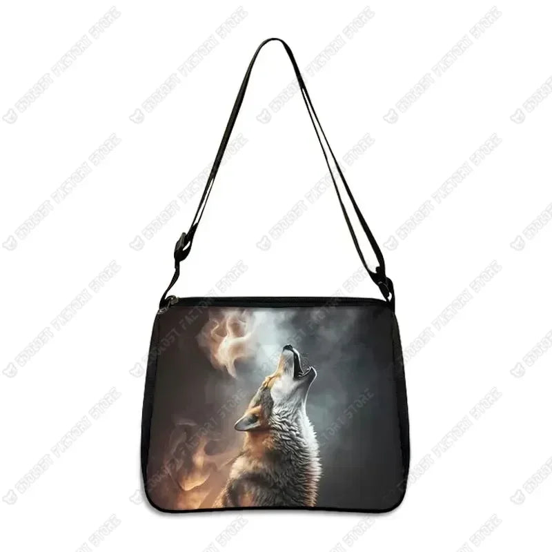 Howling Wolf Under The Moonlight Handbags Baby Wolf Messenger Bag Cool Howling Wolf Shoulder Bag Crossbody Bag Phone Holder