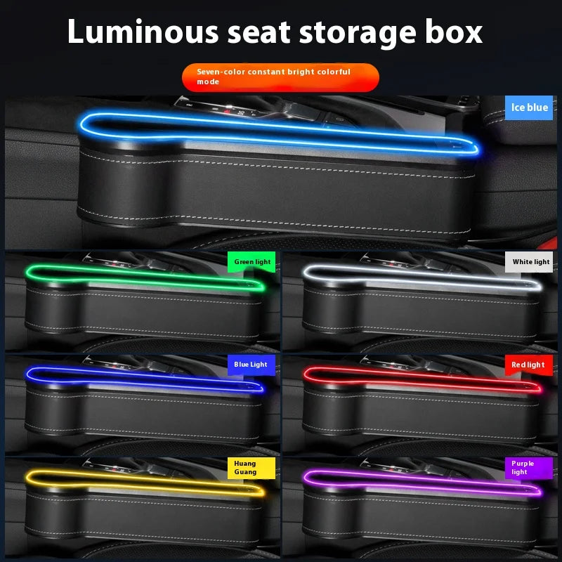 Car Storage Box With Ambient Light USB Charging Port Light-Emitting Multi-Functional Car Seat Clip Gap Storage Box