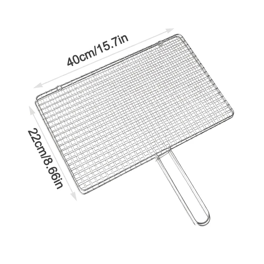Durable Stainless Steel Fish Grilling Rack Double-sided Square BBQ Grill Thickened High Temperature Resistant Meat Grilling Rack