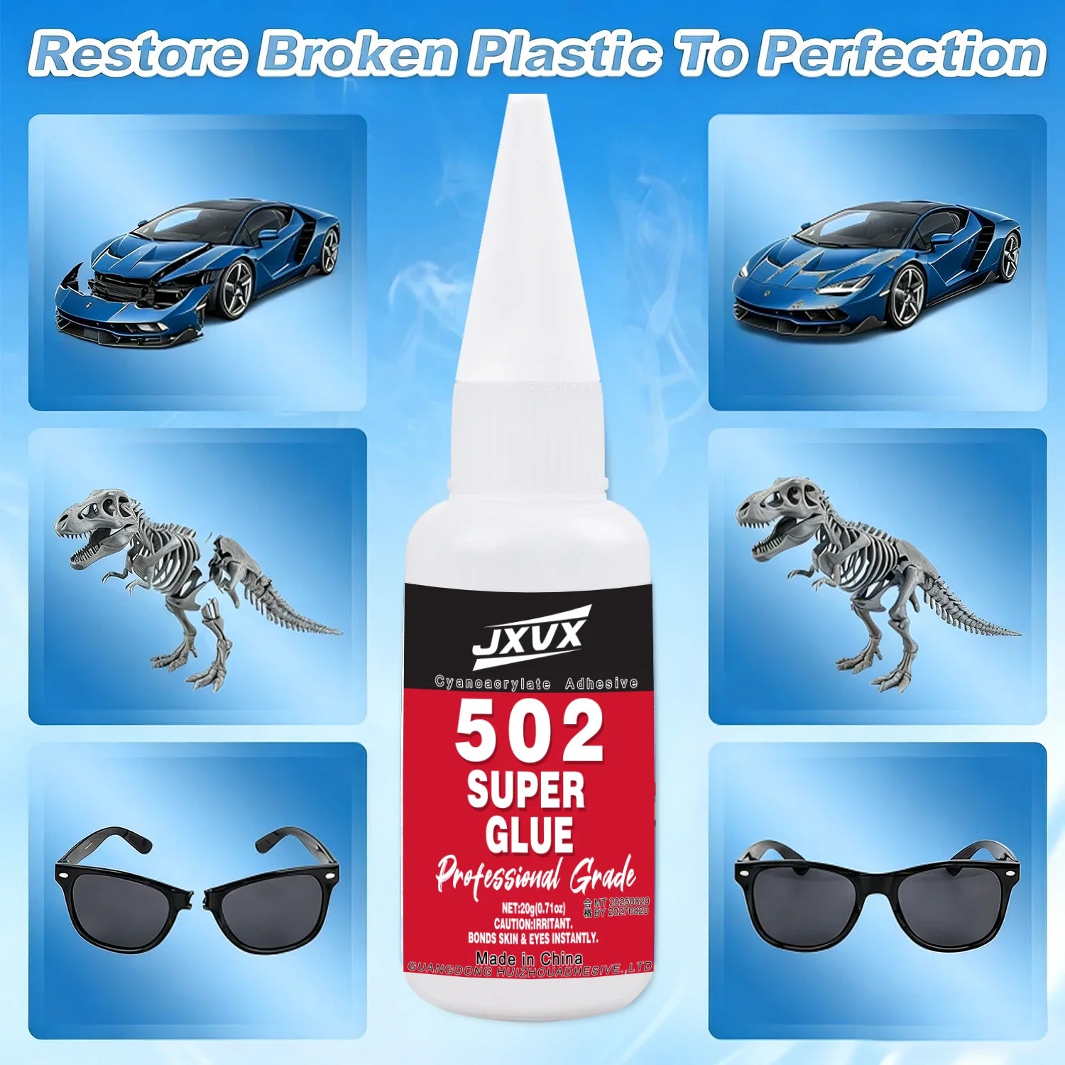 10PCS 502 Super Glue extra strong Instant Quick-drying Cyanoacrylate,Fast Drying,Waterproof,Multi-purpose for Metal, Plastic,Leather,and DIY Crafts Includes precision dispenser 20g.