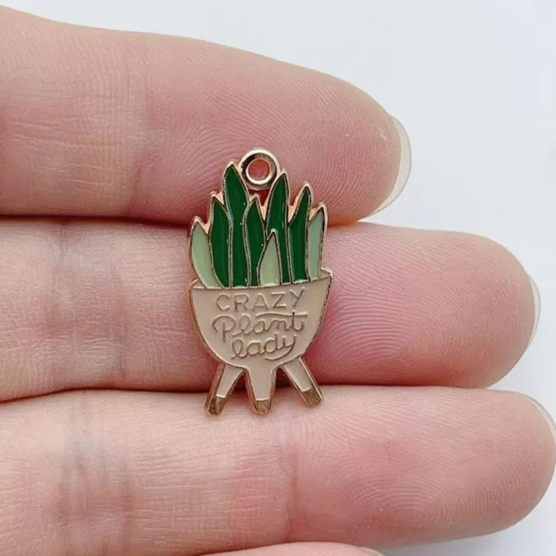 10pcs Women's Potted Plants Enamel Pendant Alloy Pendant DIY Earrings Necklace Jewelry
