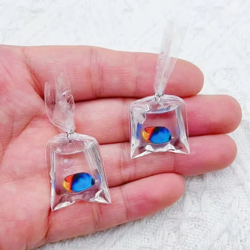 10pcs simulation transparent water bag small fish goldfish carp DIY jewelry accessories keychain pendant earrings accessories