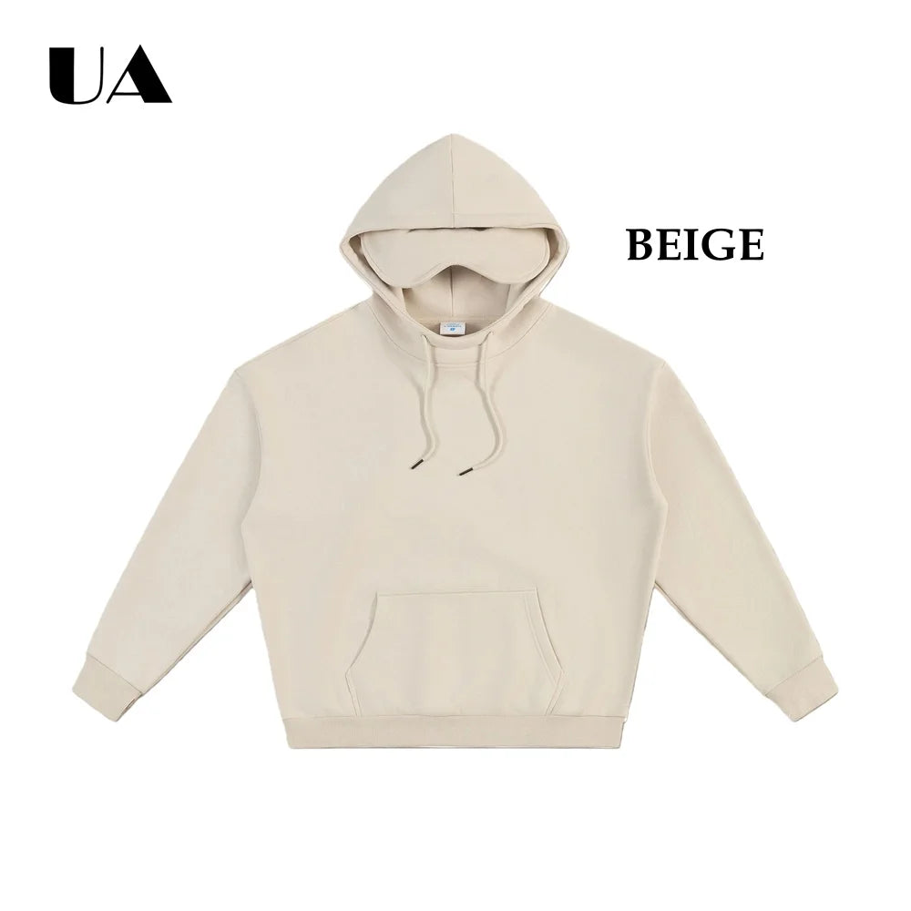ULBYANRY 2026 Spring New Plush Hoodies with Eye Mask Trendy Hooded Sweathshirt Warm Cozy Commuting Unisex Loose Fit Sweatshirt