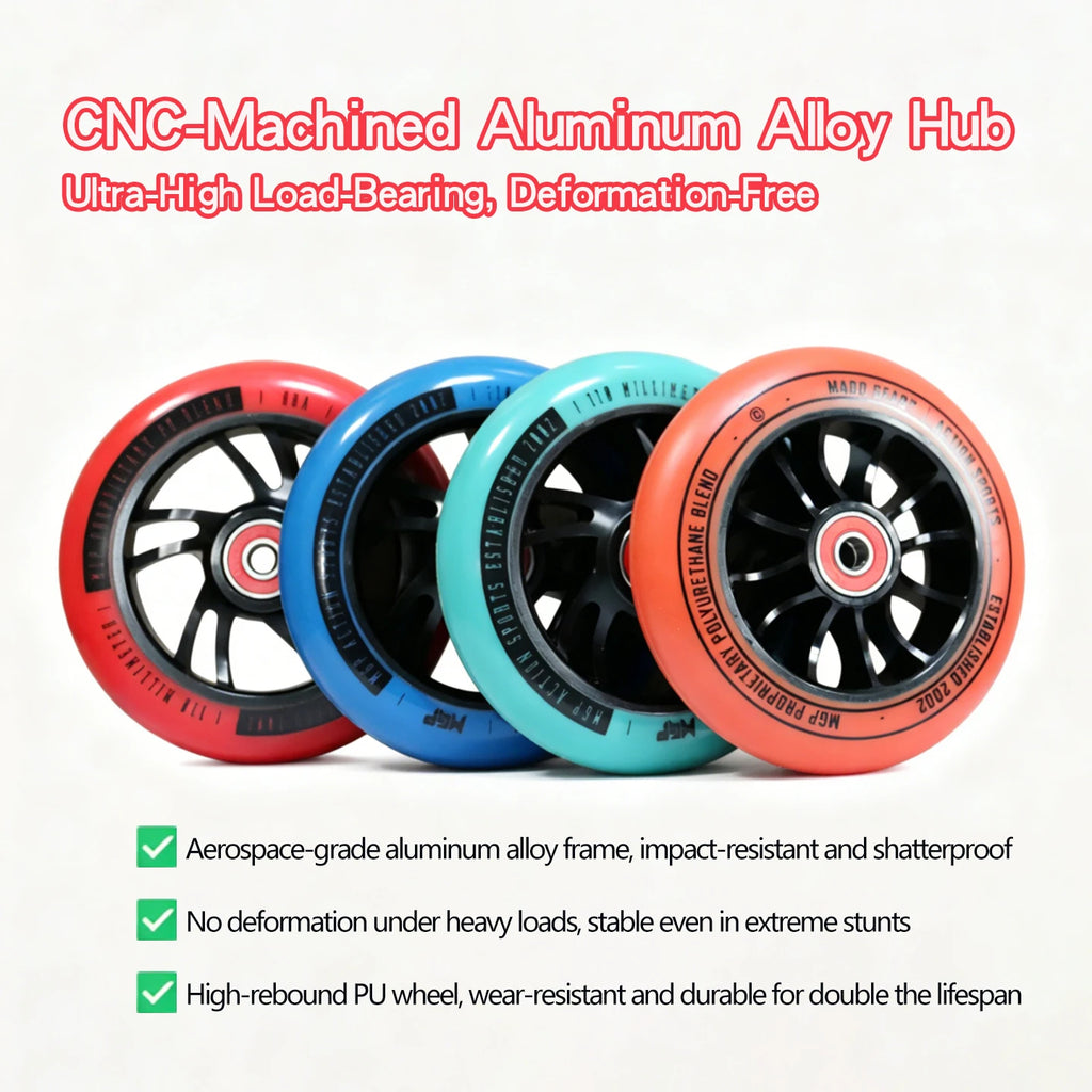 100/110/120mm Extreme Scooter Wheel, Aluminum Alloy Hub Impact Wear Resistant, Freestyle Racing Replacement Accessory