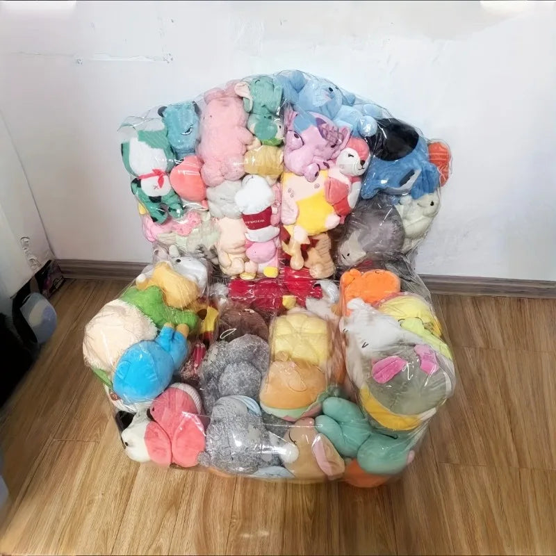 Large Capacity Transparent PVC Sofa Toy Storage Double Zipper for Easy Cleaning & Storing Plush Toys Dolls Organizer Spacesaving