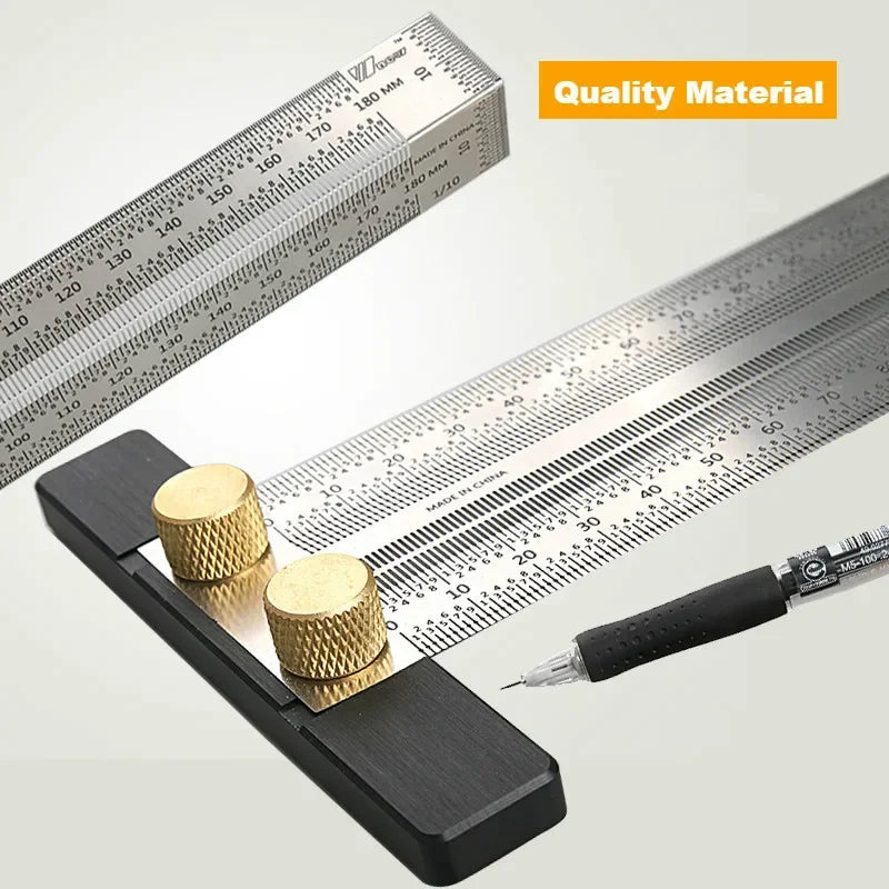 Stainless Woodworking Scribing Mark Line Gauge Carpenter Measuring Tool High-Precision Scale Ruler T-Type Hole Ruler