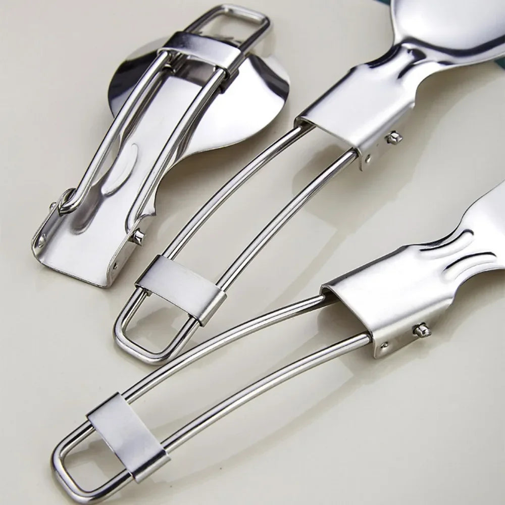 Folding Spoon Fork Set, 304 Stainless Steel Portable Camping Utensils, Compact Outdoor Cutlery for Travel Hiking Picnic