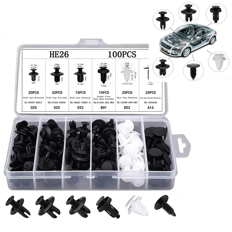 100 Box/Bag Car Fastener Clip Mixed Car Body Push Retainer Pin Rivet Bumper Door Trim Panel Fastener Kit Car Clip Acesssories