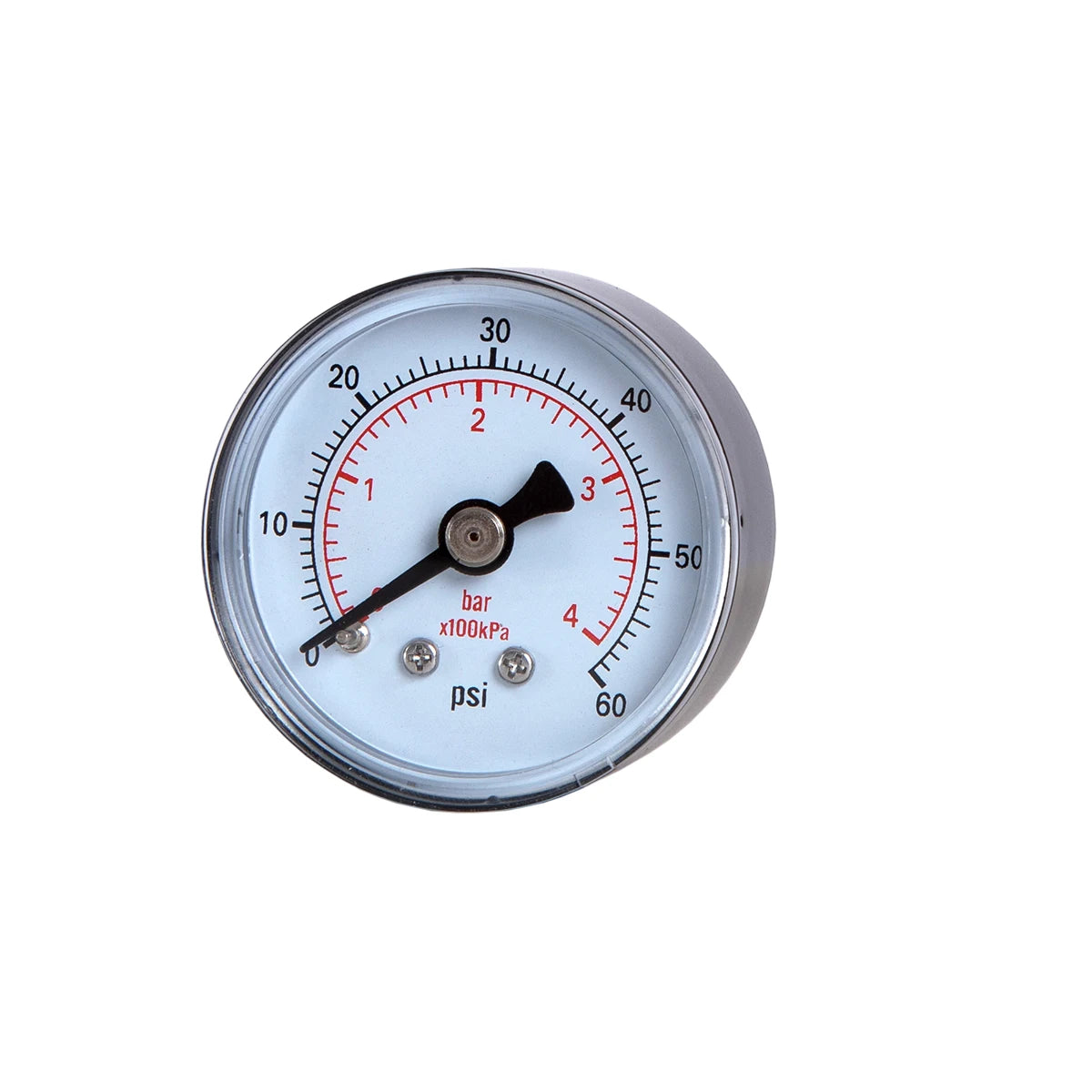 JIVTO Dry Pressure Gauge, 1-1/2" Dia,30, 60 Psi & Bar, 1/8" BSPT Back Mount, PC Window