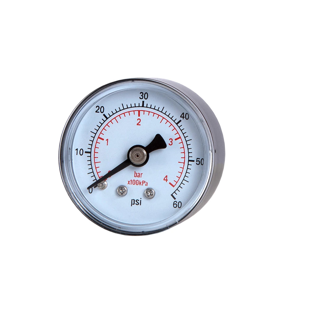 JIVTO Dry Pressure Gauge, 1-1/2" Dia,30, 60 Psi & Bar, 1/8" BSPT Back Mount, PC Window