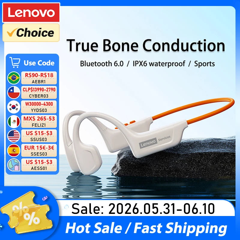 Choice Lenovo S102 Wireless Bone Conduction IPX6 Waterproof Sports Headphones Cycling Fitness Earbuds Bluetooth V6.0 Earphones