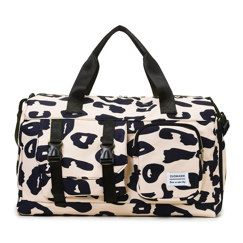 Fashionable Leopard Print Sports Gym Bag with Independent Shoe Compartment for Suitable for Travel Camping Storage Fitness Yoga