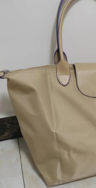 2026 Lightweight Foldable Nylon Shoulder Bag Ladies Water Resistant Shopping Tote Bag Large Handbag for Travel Daily Office