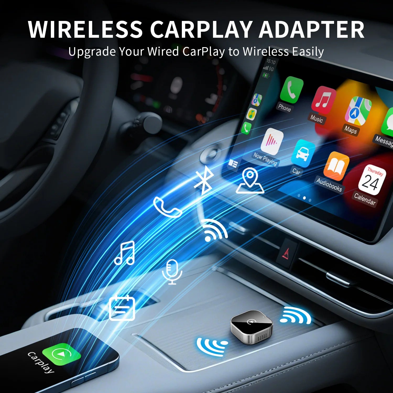 Wireless CarPlay Adapter Android Auto AI Box 2 in 1 Plug and Play for Car Convert Wired to Wireless Low Latency Compact
