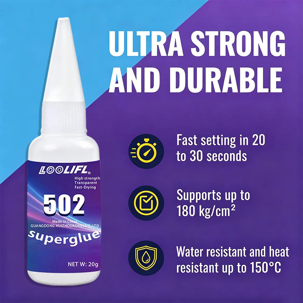 502 Super Instant Glue High Strength Fast Dry Clear Repair Universal Cyanoacrylate Adhesive for Metal Plastic Wood Ceramic Glass