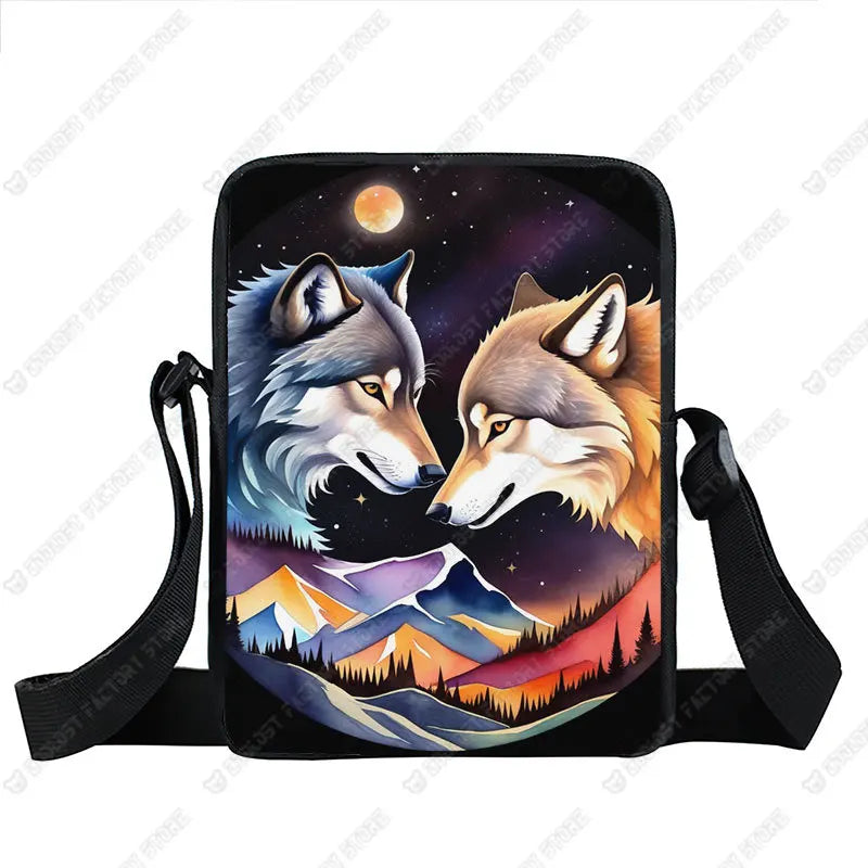 Howling Wolf Pattern Crossbody Bags Wolf Under The Moonlight Women Handbag Shoulder Bags Messenger Bag Key Phone Holder Book Bag